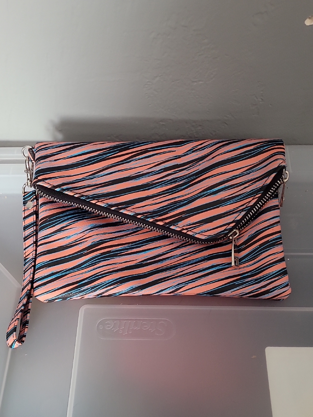 Stylish Coral Striped Wristlet Clutch